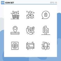 9 signes de contour universel symboles de contact de verrouillage d'urgence de plage lieu éléments de conception vectoriels modifiables vecteur