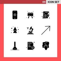 interface mobile glyphe solide ensemble de 9 pictogrammes de tableau de direction du microscope flèche vers le haut éléments de conception vectoriels modifiables vecteur