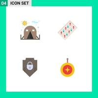 pack d'icônes plates de 4 symboles universels de camping mot de passe médecine tablette sécurité web éléments de conception vectoriels modifiables vecteur
