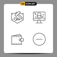 ensemble de 4 symboles d'icônes d'interface utilisateur modernes signes pour jour finances moustache écran utilisateur éléments de conception vectoriels modifiables vecteur