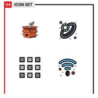 ensemble moderne de 4 couleurs et symboles plats remplis tels que le code de démarrage de la sortie du produit de l'anneau de boîte éléments de conception vectoriels modifiables vecteur