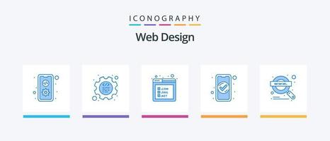 pack d'icônes bleu de conception web 5 comprenant une loupe. mobile. la programmation. vérifier. application. conception d'icônes créatives vecteur