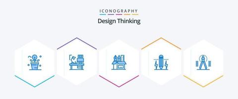 design thinking 25 pack d'icônes bleues, y compris l'édition. crayon. ordinateur. Stationnaire. crayon vecteur