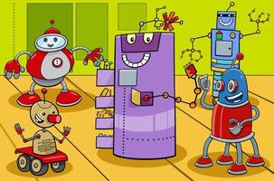 illustration de dessin animé de groupe de personnages de robot comique vecteur