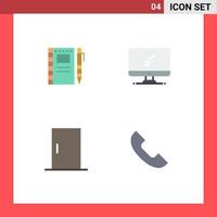 pack d'icônes plates de 4 symboles universels de carnet de croquis pc crayon moniteur meubles éléments de conception vectoriels modifiables vecteur
