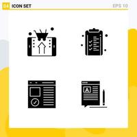 interface mobile glyphe solide ensemble de 4 pictogrammes de liste de contrôle d'achat de navigateur mobile développer des éléments de conception vectoriels modifiables vecteur