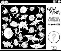 compte des animaux marins jeu éducatif page de livre de coloriage vecteur