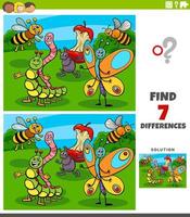 jeu éducatif de différences avec des personnages d'insectes vecteur