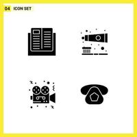interface mobile glyphe solide ensemble de 4 pictogrammes d'éléments de conception vectoriels éditables vidéo de dent d'apprentissage de film e vecteur
