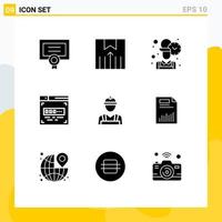 interface mobile glyphe solide ensemble de 9 pictogrammes de main-d'œuvre homme employé code de développement frontal éléments de conception vectoriels modifiables vecteur