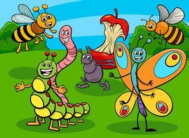 Groupe de personnages de dessins animés insectes et insectes drôles vecteur