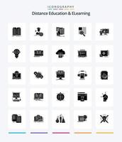 enseignement à distance créatif et apprentissage en ligne pack d'icônes noires unies de 25 glyphes tels que le bureau. en lisant. Stationnaire. Zoom. doubler vecteur