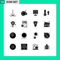 ensemble de 16 glyphes solides vectoriels sur la grille pour la conception de temps doux thermomètre météorologie éléments de conception vectoriels modifiables vecteur