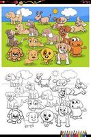 dessin animé drôle chiots groupe page de livre de coloriage vecteur