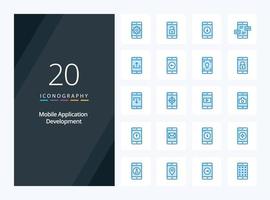 20 icône de couleur bleue de développement d'applications mobiles pour la présentation vecteur
