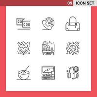 9 icônes créatives signes et symboles modernes de sécurité signaux informatiques romance amour éléments de conception vectoriels modifiables vecteur