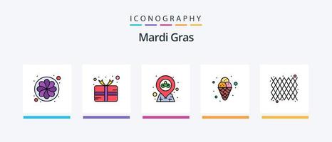 ligne de mardi gras remplie de 5 packs d'icônes, y compris l'épée. gras. chapeau. jeu. soleil. conception d'icônes créatives vecteur