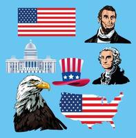 affiche de la fête des présidents heureux avec des icônes vecteur