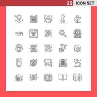 ligne d'interface mobile ensemble de 25 pictogrammes d'éducation mot de passe produit serrure amour éléments de conception vectoriels modifiables vecteur