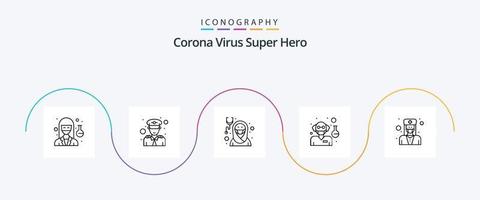 pack d'icônes de la ligne 5 du super héros du virus corona, y compris le médecin. scientifique. médecin. professeur. infirmière vecteur