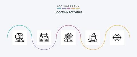 pack d'icônes de la ligne 5 de sports et d'activités, y compris une voiture de golf. Chariot. gaz. des loisirs. directions vecteur