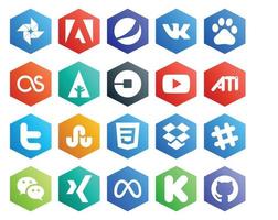 pack de 20 icônes de médias sociaux, y compris dropbox stumbleupon car tweet ati vecteur