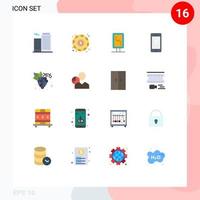 ensemble moderne de 16 couleurs et symboles plats tels que le panneau de signalisation de régime de raisin samsung mobile modifiable pack d'éléments de conception de vecteur créatif