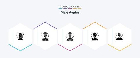 pack d'icônes avatar masculin 25 glyphes, y compris entrepreneur. chef. homme. sportif. exercice vecteur