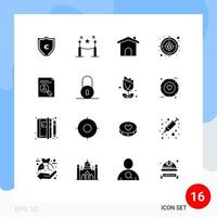 interface mobile glyphe solide ensemble de 16 pictogrammes d'éléments de conception vectoriels modifiables de construction de cible de presse-papiers vecteur