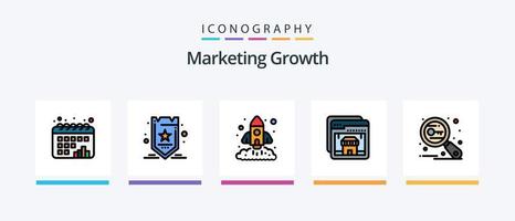 ligne de croissance marketing remplie de 5 packs d'icônes, y compris le succès. commercialisation. en haut. croissance. envoi postal. conception d'icônes créatives vecteur