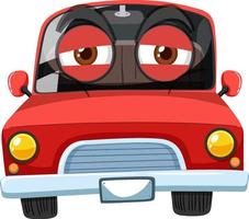 Personnage de dessin animé de voiture vintage rouge avec expression de visage épuisé sur fond blanc vecteur