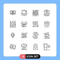 contour de l'interface mobile ensemble de 16 pictogrammes d'éléments de conception vectoriels modifiables de crêpe de médecine d'alarme scientifique de laboratoire vecteur