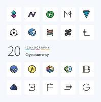20 pack d'icônes de couleur remplies de lignes de crypto-monnaie comme des pièces de monnaie crypto monnaie voxels crédits de jeu crypto vecteur