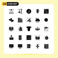 interface mobile ensemble de glyphes solides de 25 pictogrammes d'éléments de conception vectoriels modifiables multimédia de crème glacée d'expédition de crème glacée de navigateur vecteur