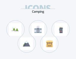 pack d'icônes plat de camping 5 conception d'icônes. capture. caméra. randonnée. pins. jungle vecteur