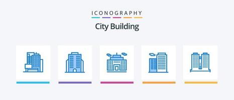pack d'icônes bleues de construction de ville 5 comprenant. loger. travail. conception d'icônes créatives vecteur