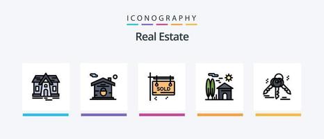 ligne immobilière remplie de 5 packs d'icônes comprenant l'immobilier. immobilier . domaine. loger. conception d'icônes créatives vecteur