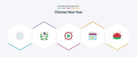pack d'icônes plat du nouvel an chinois 25 comprenant des décorations. lune. décoratif. mois. Chinois vecteur