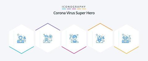 virus corona pack d'icônes bleu super héros 25, y compris la santé. femme. homme. infirmière. soins de santé vecteur