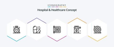 concept d'hôpital et de soins de santé pack d'icônes de 25 lignes comprenant. santé. vecteur