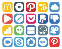 pack de 20 icônes de médias sociaux, y compris les applications waze hangouts google analytics paypal vecteur