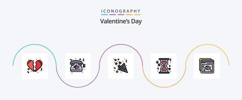 pack d'icônes plat rempli de 5 lignes de la saint-valentin, y compris ux. l'Internet. feux d'artifice. Sablier. don vecteur