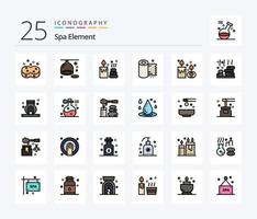 pack d'icônes remplies de 25 lignes d'éléments de spa, y compris l'aromathérapie. arôme. spa. tissu. papier vecteur