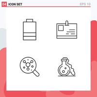 groupe de 4 signes et symboles de couleurs plates remplies pour les éléments de conception vectoriels modifiables de flacon de carte de molécule de batterie vecteur