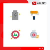 pack d'interface utilisateur de 4 icônes plates de base d'éléments de conception vectoriels modifiables d'objectif de peinture d'énergie de pinceau de batterie vecteur