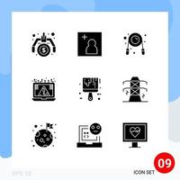 9 pack de glyphes solides de l'interface utilisateur de signes et symboles modernes de peinture sécurité fitness avis crime éléments de conception vectoriels modifiables vecteur