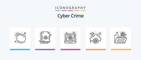 pack d'icônes de la ligne 5 de la cybercriminalité, y compris usb. logiciels malveillants. alerte. conduire. serrure. conception d'icônes créatives vecteur