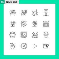 symboles d'icônes universelles groupe de 16 contours modernes d'outils joker art éplucheur alimentaire éléments de conception vectoriels modifiables vecteur