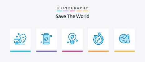 sauvez le pack d'icônes bleues du monde 5, y compris la terre. sauvegarder. vert. pouvoir. idée. conception d'icônes créatives vecteur