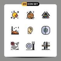 pack de 9 signes et symboles modernes de couleurs plates remplies pour les supports d'impression Web tels que les éléments de conception vectoriels modifiables de jeu de balle de voyage de divertissement vecteur
